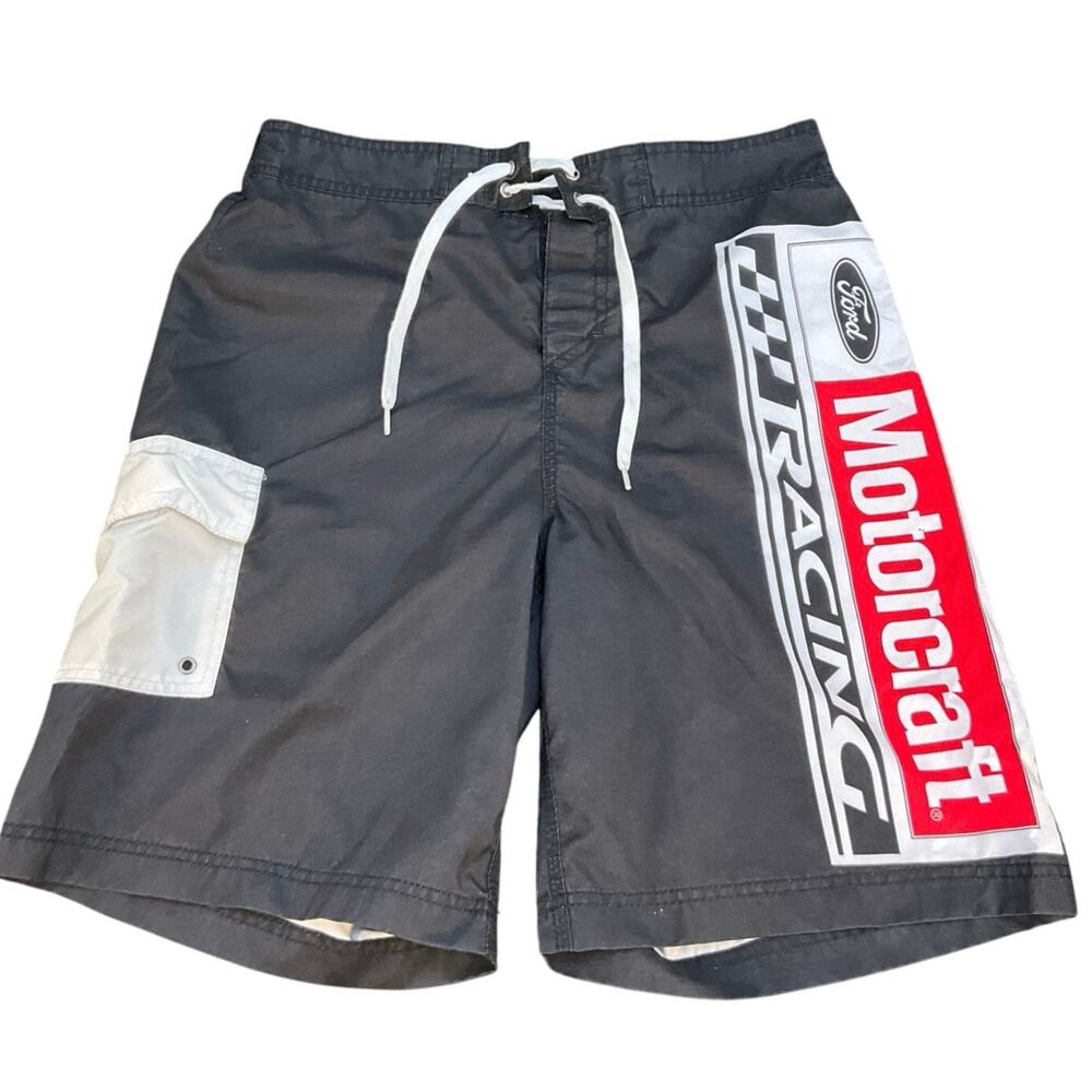Ford Motorcraft Racing Board Shorts Mens 36 Black Swim Trunks Surf Shorts